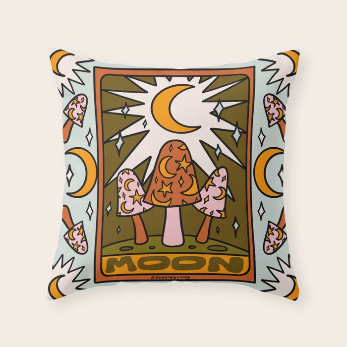 18. Moon Tarot Mushroom Throw Pillow