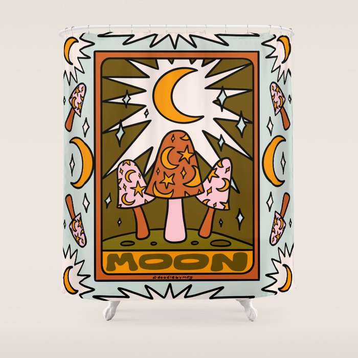 18. Moon Tarot Mushroom Shower Curtain