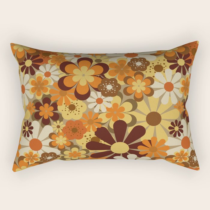 70's Floral Prints, Retro Art Rectangular Pillow