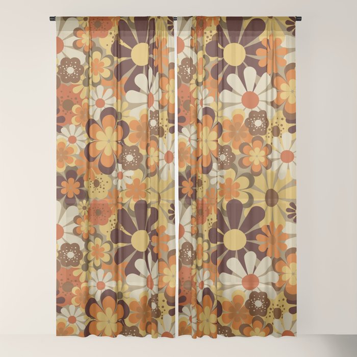 70's Floral Prints, Retro Art Window Curtain