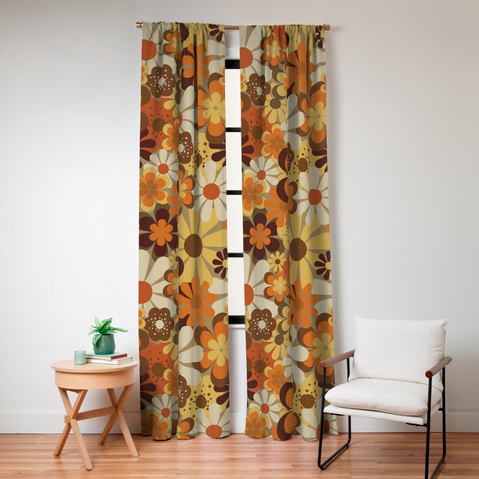 70's Floral Prints, Retro Art Window Curtain