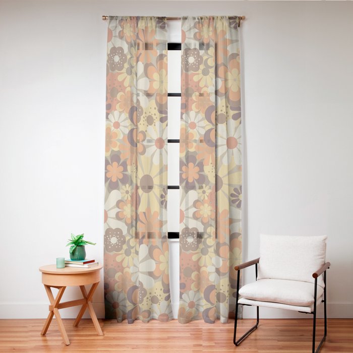 70's Floral Prints, Retro Art Window Curtain