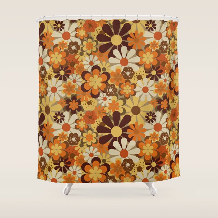 70's Floral Prints, Retro Art Shower Curtain