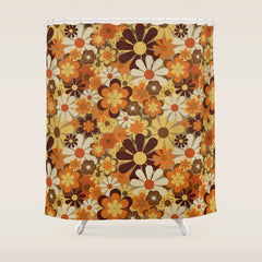 70's Floral Prints, Retro Art Shower Curtain