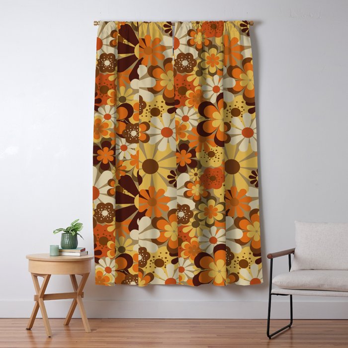 70's Floral Prints, Retro Art Window Curtain