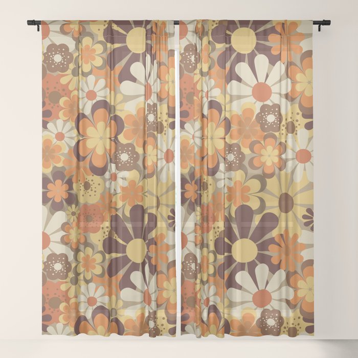 70's Floral Prints, Retro Art Window Curtain
