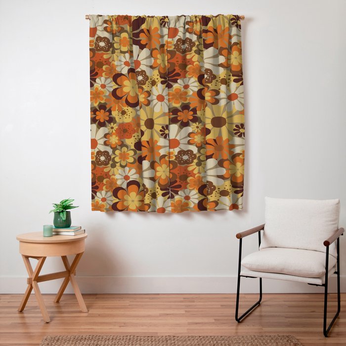 70's Floral Prints, Retro Art Window Curtain
