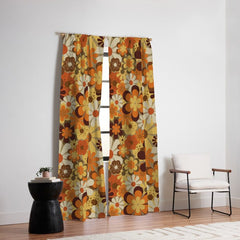 70's Floral Prints, Retro Art Window Curtain