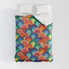 70s rainbow flowers sunset colors Duvet Cover
