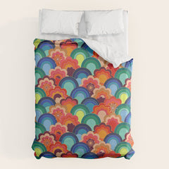 70s rainbow flowers sunset colors Duvet Cover