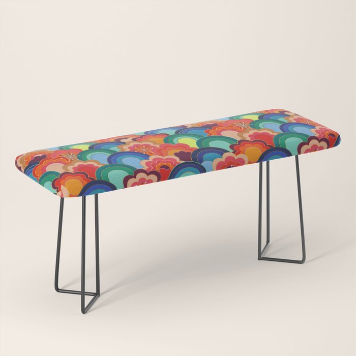70s rainbow flowers sunset colors Bench