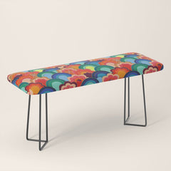 70s rainbow flowers sunset colors Bench