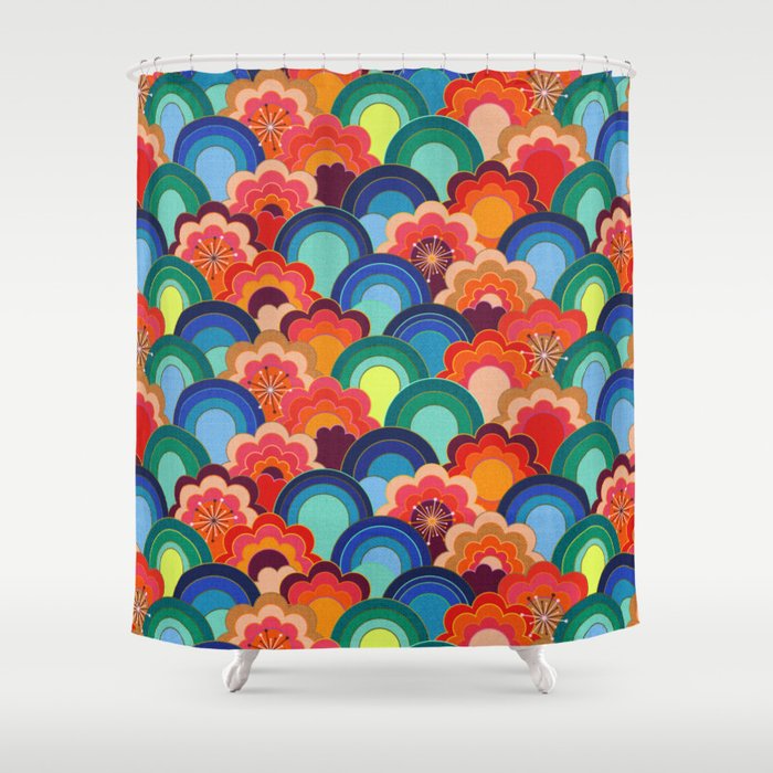 70s rainbow flowers sunset colors Shower Curtain