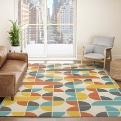 1970s Colors Mid Century Modern Geometric Pattern  Rug