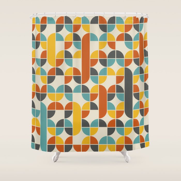 1970s Colors Mid Century Modern Geometric Pattern  Shower Curtain