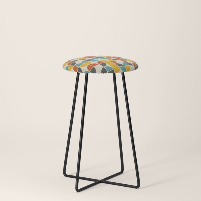 1970s Colors Mid Century Modern Geometric Pattern  Stool