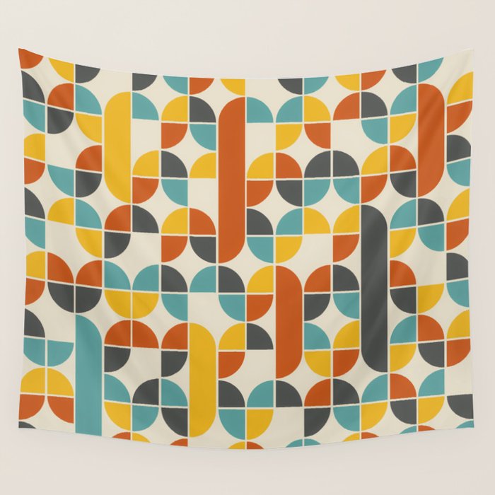 1970s Colors Mid Century Modern Geometric Pattern  Wall Tapestry