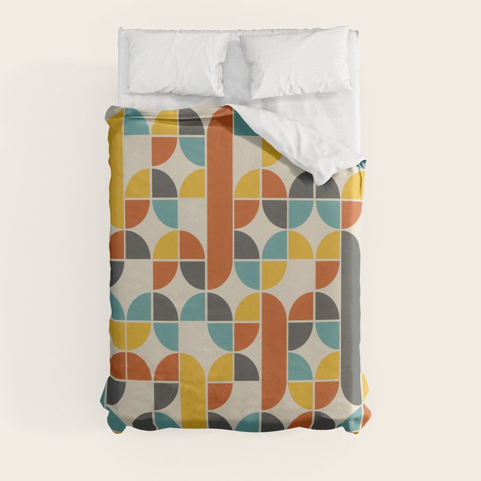 1970s Colors Mid Century Modern Geometric Pattern  Duvet Cover