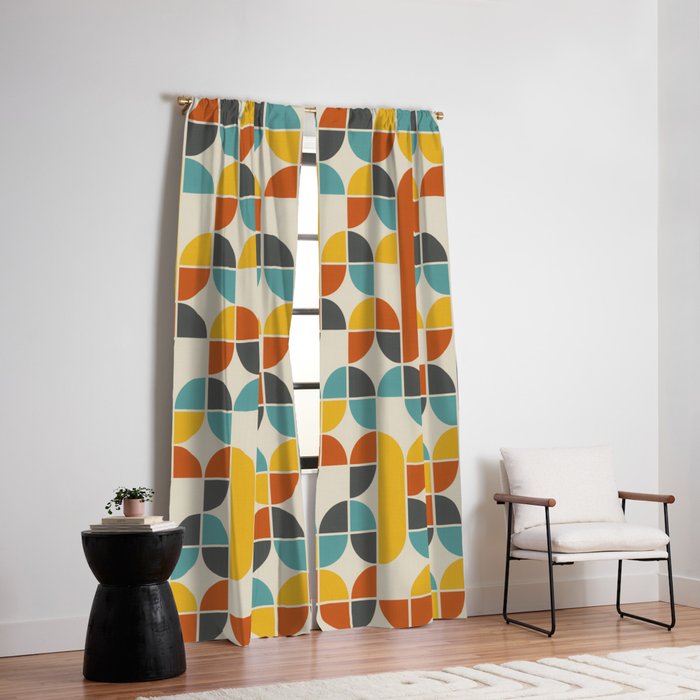 1970s Colors Mid Century Modern Geometric Pattern  Window Curtain