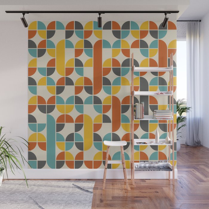 1970s Colors Mid Century Modern Geometric Pattern  Wall Mural