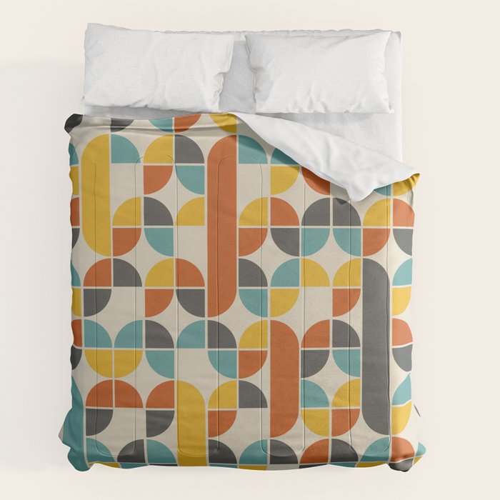 1970s Colors Mid Century Modern Geometric Pattern  Comforter