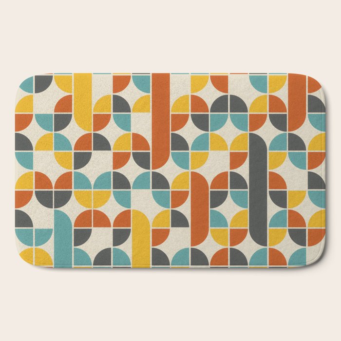 1970s Colors Mid Century Modern Geometric Pattern  Bath Mat