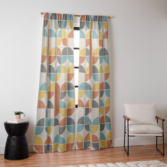 1970s Colors Mid Century Modern Geometric Pattern  Window Curtain
