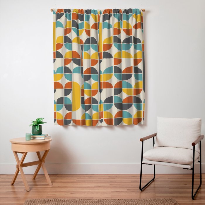 1970s Colors Mid Century Modern Geometric Pattern  Window Curtain