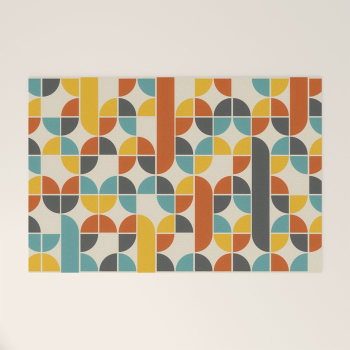 1970s Colors Mid Century Modern Geometric Pattern  Welcome Mat
