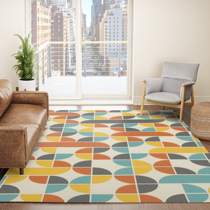 1970s Colors Mid Century Modern Geometric Pattern  Rug
