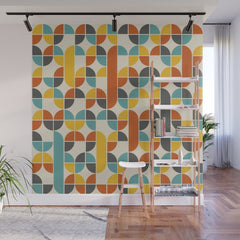 1970s Colors Mid Century Modern Geometric Pattern  Wall Mural