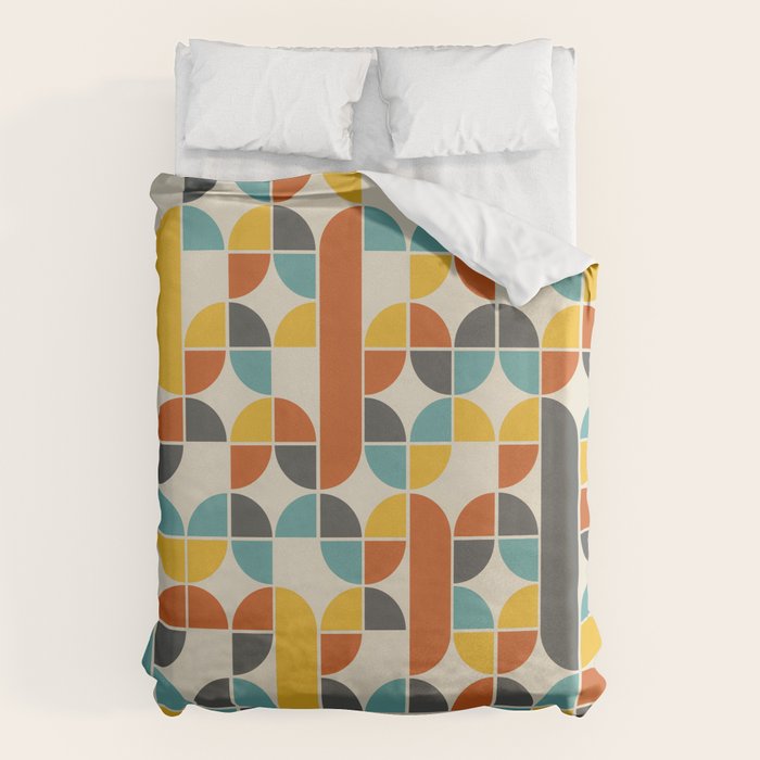 1970s Colors Mid Century Modern Geometric Pattern  Duvet Cover