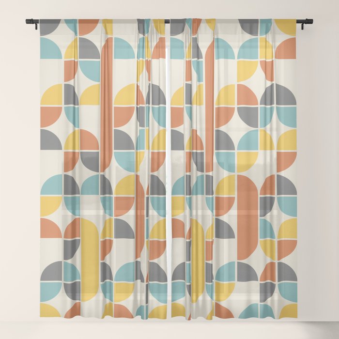 1970s Colors Mid Century Modern Geometric Pattern  Window Curtain