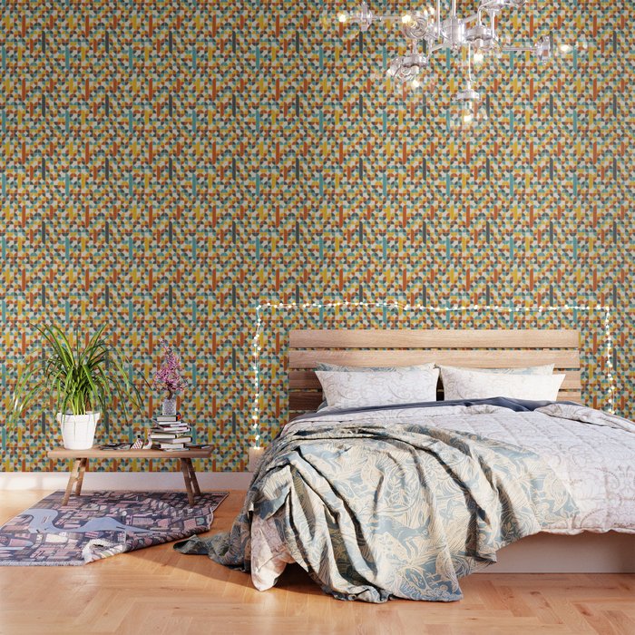 1970s Colors Mid Century Modern Geometric Pattern  Wallpaper
