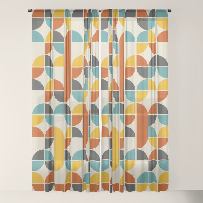 1970s Colors Mid Century Modern Geometric Pattern  Window Curtain