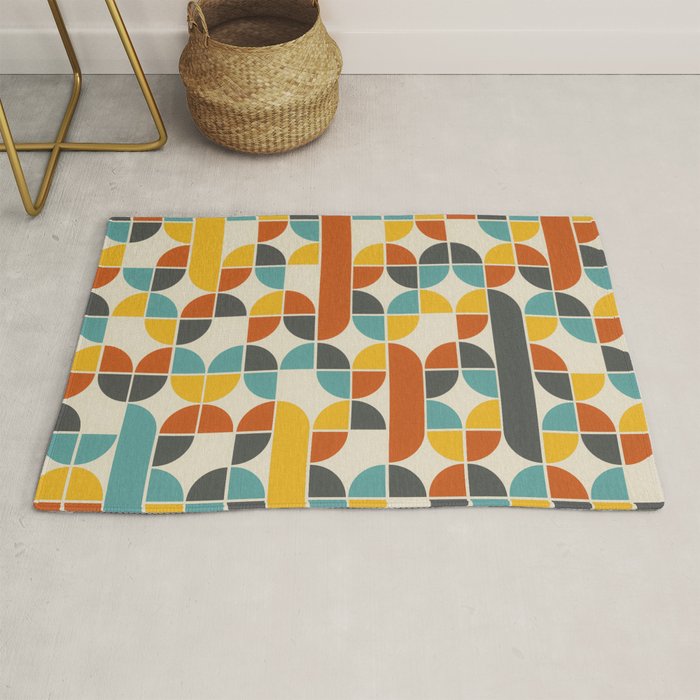 1970s Colors Mid Century Modern Geometric Pattern  Rug