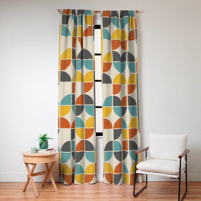 1970s Colors Mid Century Modern Geometric Pattern  Window Curtain