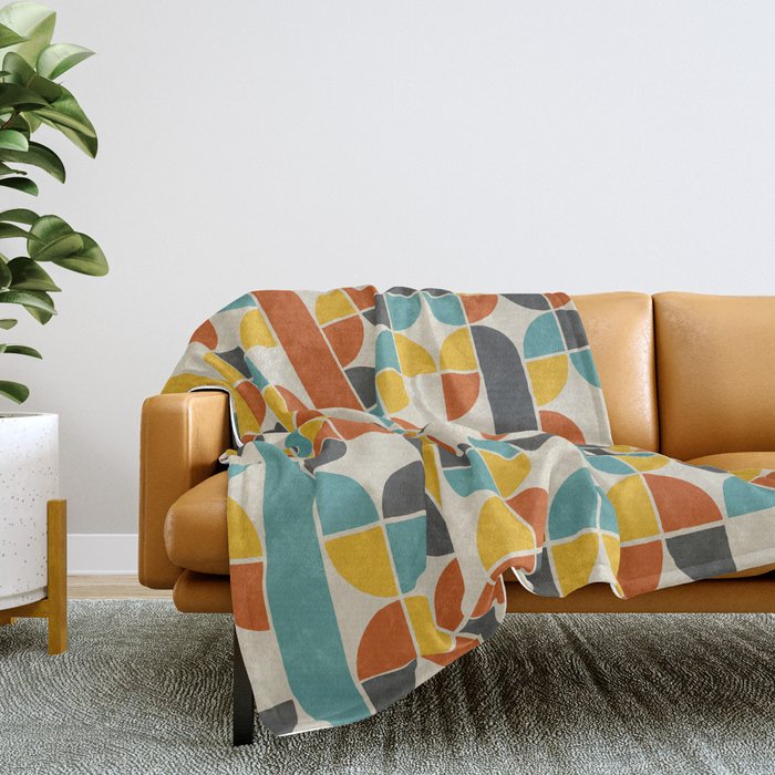 1970s Colors Mid Century Modern Geometric Pattern  Throw Blanket
