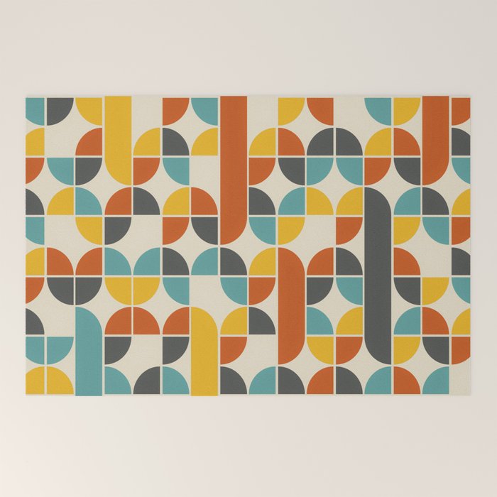 1970s Colors Mid Century Modern Geometric Pattern  Welcome Mat