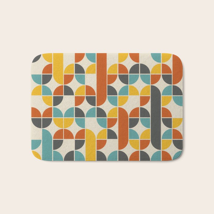 1970s Colors Mid Century Modern Geometric Pattern  Bath Mat