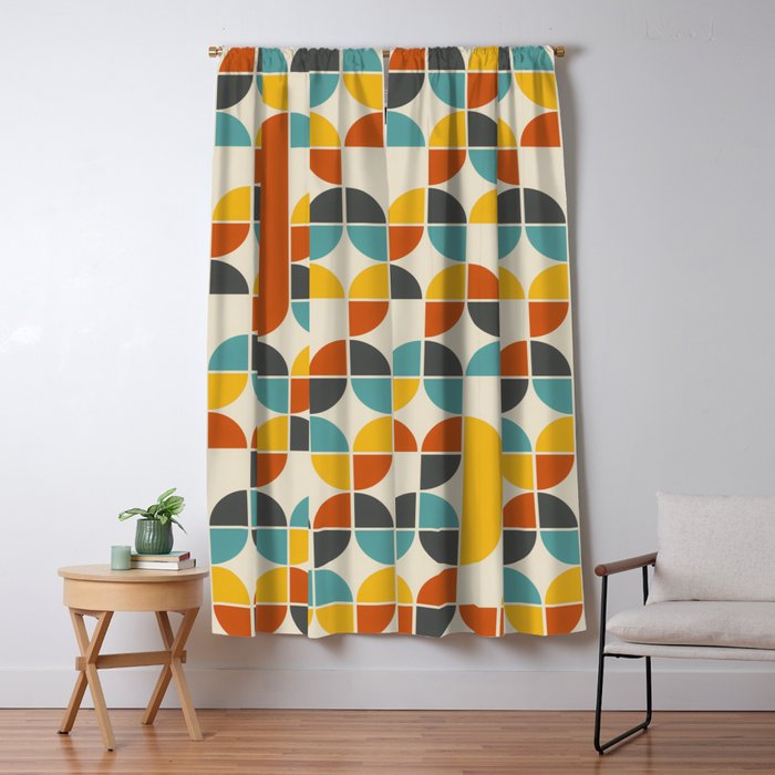 1970s Colors Mid Century Modern Geometric Pattern  Window Curtain