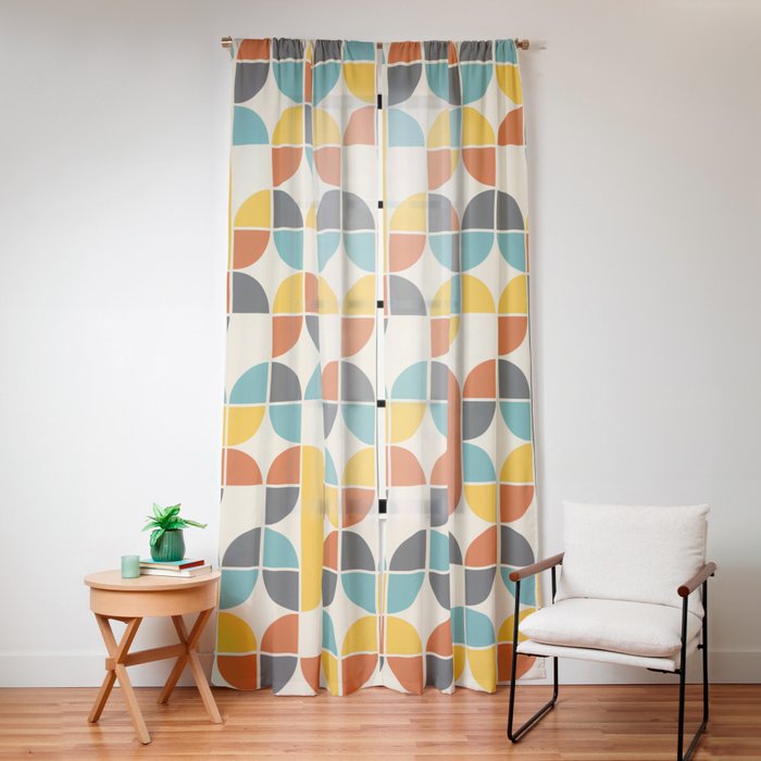 1970s Colors Mid Century Modern Geometric Pattern  Window Curtain