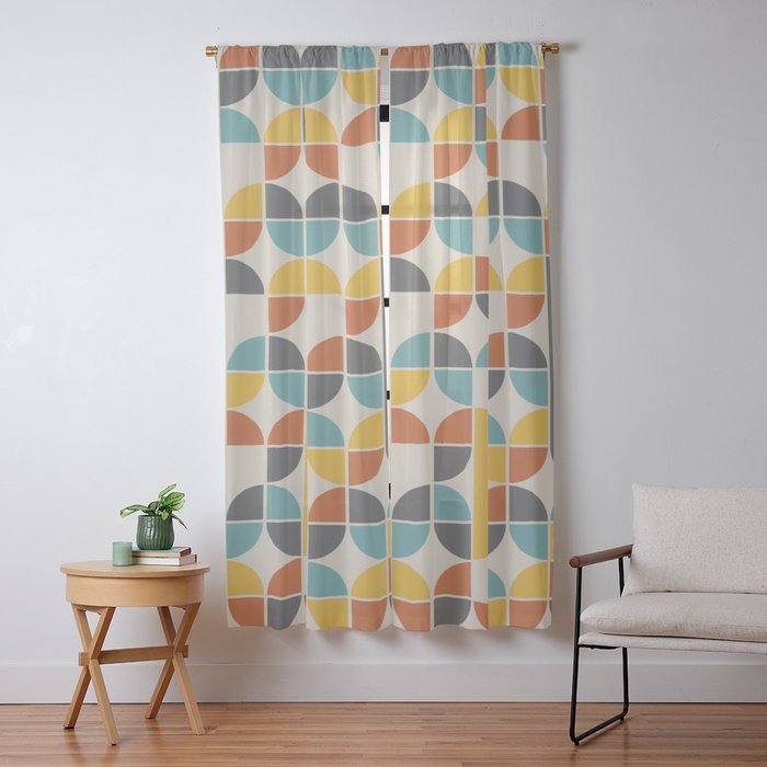 1970s Colors Mid Century Modern Geometric Pattern  Window Curtain