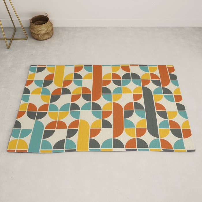 1970s Colors Mid Century Modern Geometric Pattern  Rug
