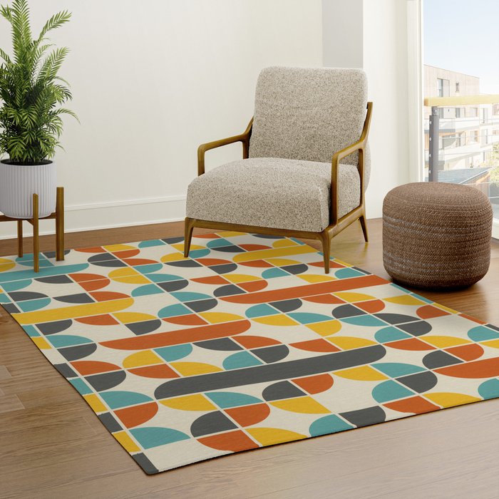 1970s Colors Mid Century Modern Geometric Pattern  Rug