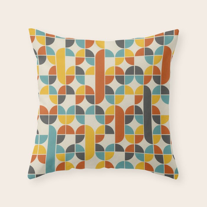 1970s Colors Mid Century Modern Geometric Pattern  Throw Pillow