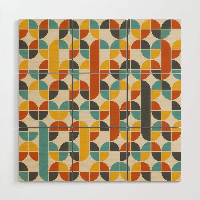 1970s Colors Mid Century Modern Geometric Pattern  Wood Wall Art