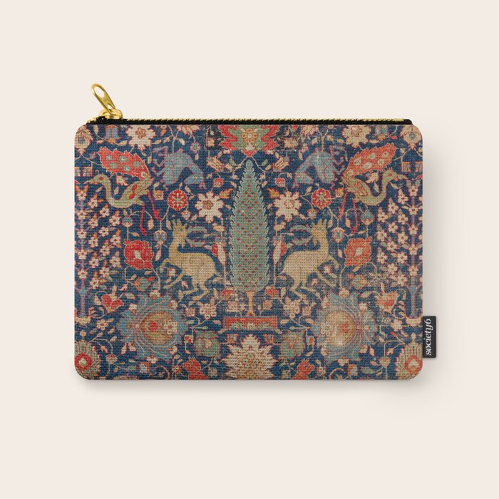 17th Century Persian Rug Print with Animals Carry All Pouch