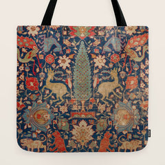 17th Century Persian Rug Print with Animals Tote Bag