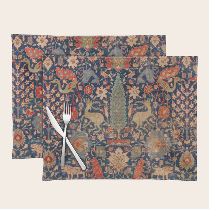 17th Century Persian Rug Print with Animals Placemat